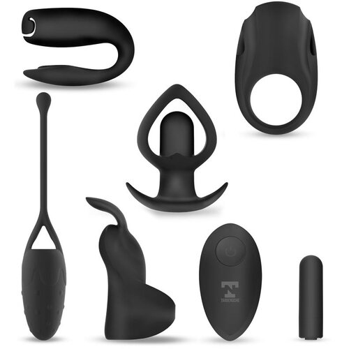 TARDENOCHE Six-In-One Vibrating Bullet & 6 Silicone Accessories Kit Black Cene