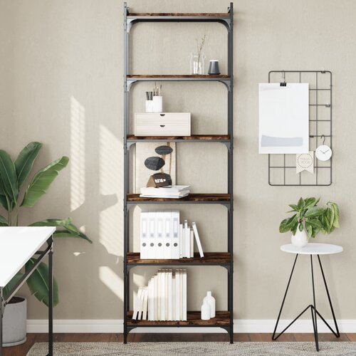  The Living Store Knjižna omara 6-nadstropna dimljen hrast 60x30x188 cm inž. les - Knjižna Omara, (21554838) Slike