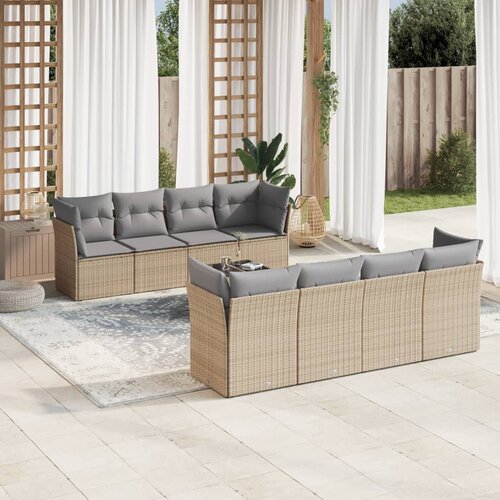 VidaXL 9-dijelni set vrtnih sofa s jastucima bež od poliratana Slike