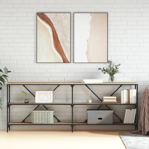 vidaXL Konzolna mizica sonoma hrast 200x30x75 cm inž. les in železo Cene
