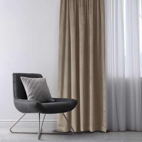  Curtain VILA color beige style classic 5 cm pole pocket with 3 cm fringe velvet 200x300 HOMEDE Slike