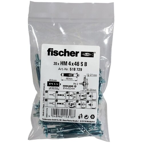 Fischer 4x45 S B tipl za šuplje zidove 52 mm 518729 20 St. Cijene