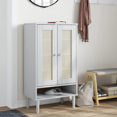  The Living Store Omarica za čevlje SENJA videz ratana bela 59,5x35x107 cm les - Omara Za Čevlje, (21444027) Cene