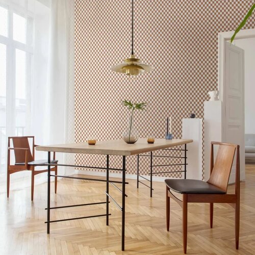  Tapeta - Checkerboard Pattern - Brown-White Grid with a Subtle Noise 50x1000 Vodootporna Slike