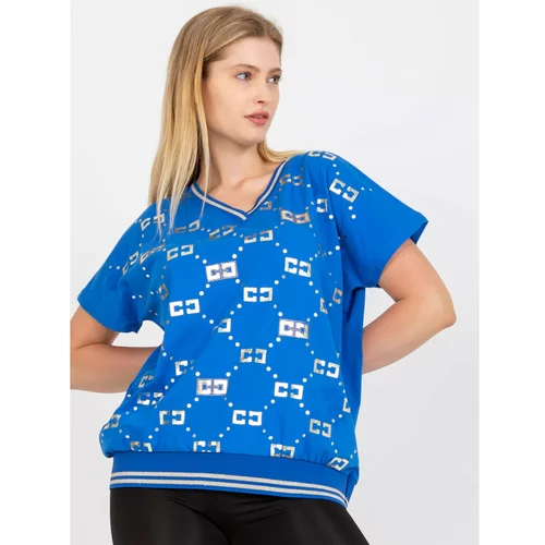 Fashion Hunters Dark blue plus size everyday blouse with a print