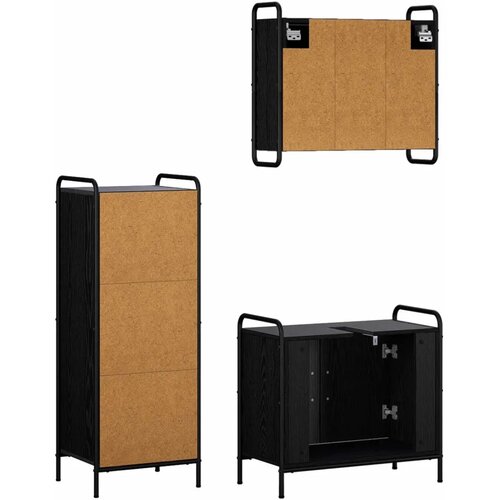  Set ormarića za kupaonicu 3 kom. Crni hrast 40 x 36 x 109 5 cm - Crni hrast Kupaonski ormarić (2 vrata) + viseći ormarić + kupao Slike