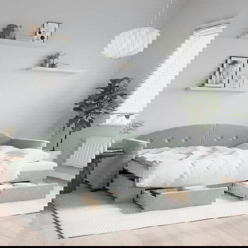 VidaXL Izvlečna dnevna postelja s predali svetlo siva 80x200 cm žamet Slike