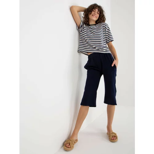 Fashion Hunters Navy blue and white basic summer set with striped T-shirt