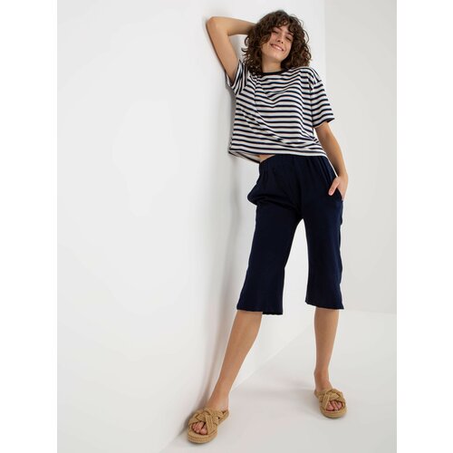 Fashion Hunters Navy blue and white basic summer set with striped T-shirt Slike
