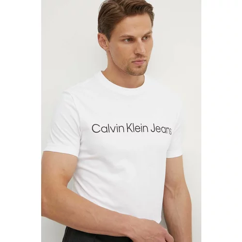 Calvin Klein Jeans Bombažna kratka majica moška, bela barva, J30J322552