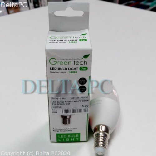  LED zarulja Green Tech 7W 3000K E14 AC220V C37 Cene