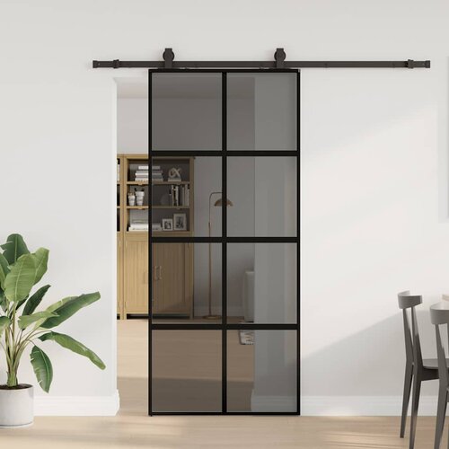 vidaXL Klizna vrata s priborom crna 90 x 205 cm kaljeno staklo Cene