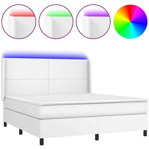  Box spring s madracem LED bijeli 180x200 cm umjetna koža Slike