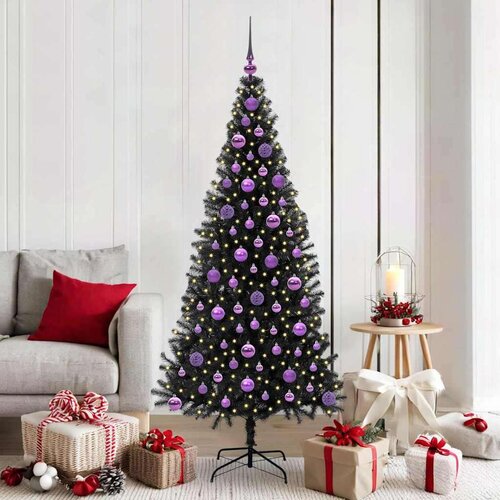 vidaXL Božično drevo med 300 LED z stojalom Črna 180 cm PVC Cene