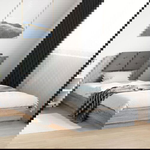 Furnova Posteljni okvir z vzglavjem siva sonoma 100x200 cm inž. les, (21936384) Slike