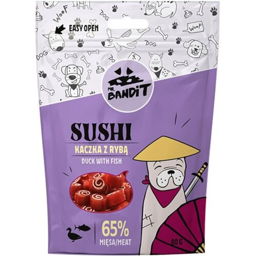 Mr. Bandit Sushi su&amp;scaron;ena poslastica za pse, pačetina i riba Slike