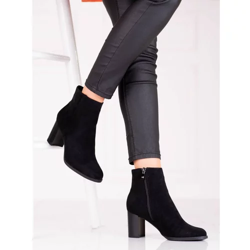 SHELOVET Black women's ankle boots on post made of ecological suede