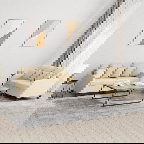 vidaXL Sedežna garnitura 2-delna z blazinami krem blago Cene