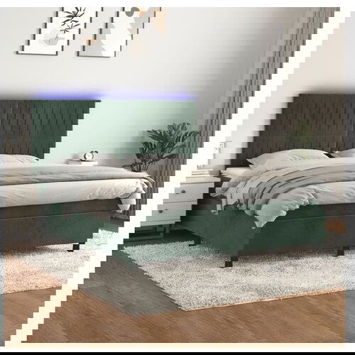 vidaXL Box spring postelja z vzmetnico LED tem. zelena 160x2 Cene