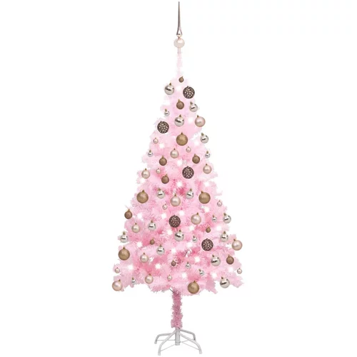 vidaXL umjetno božićno drvce LED s kuglicama ružičasto 150 cm PVC