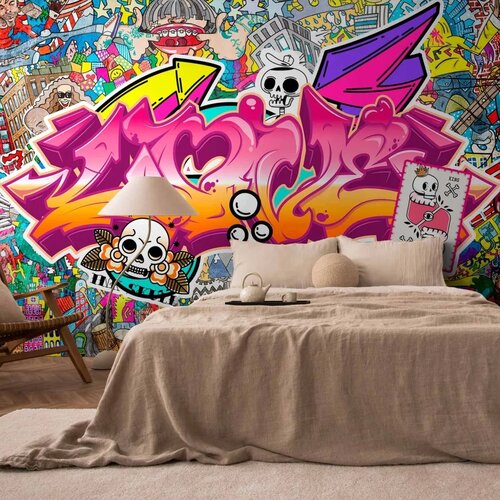  Foto tapeta - Street art - abstract urban colour graffiti mural with lettering 392x280 Samoljepljiva Cene