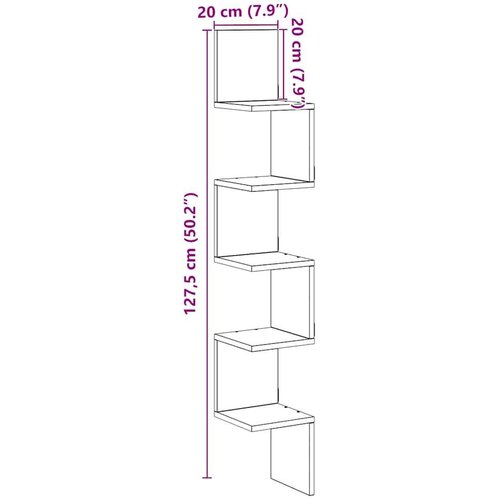 vidaXL Zidna kutna polica Artisan hrast 20x20x127,5 cm izrađeno drvo Cijene