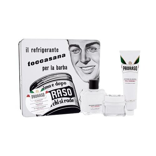 Proraso White darovni set balzam nakon brijanja White 100 ml + krema prije brijanja 100 ml + krema za brijanje White 150 ml + metalna kutija za muškarce Cijene