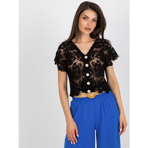 Fashion Hunters Black openwork blouse with button fastening Slike