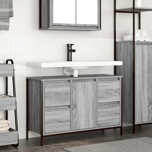 Ormarić za umivaonik s ladicama siva sonoma 90x34,5x60 cm Cene