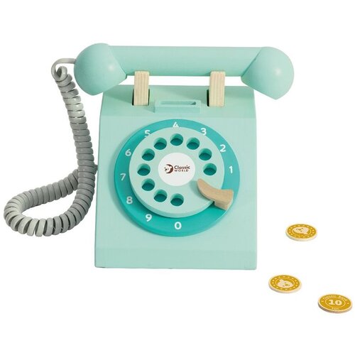 Classic World Drvena igračka Plavi retro telefon Slike