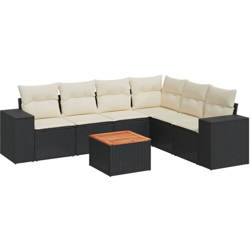  7-dijelni set vrtnih sofa od poliratana s jastucima crni Slike