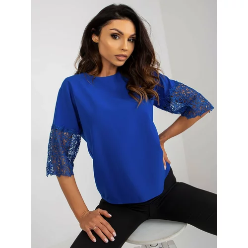 Fashion Hunters Cobalt blue short evening blouse with 3/4 sleeves