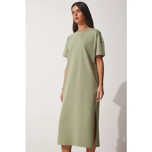  Women's Khaki Cotton Combed Combed Daily Summer Dress