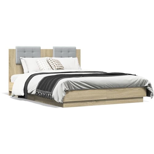  The Living Store Posteljni okvir z vzglavjem in LED sonoma hrast 135x190 cm - Posteljni Okvir, (21499873) Cene