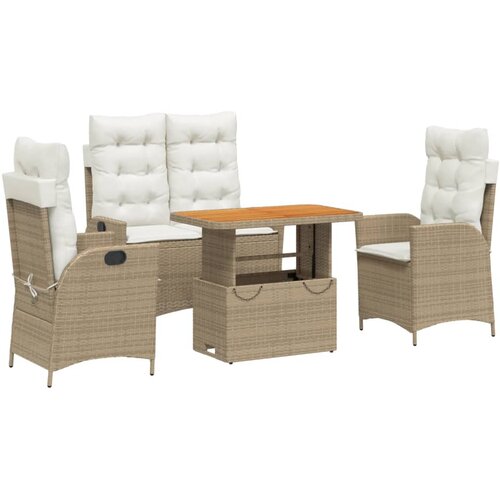  4-dijelni vrtni blagovaonski set od poliratana s jastucima bež 90 cm table length Slike