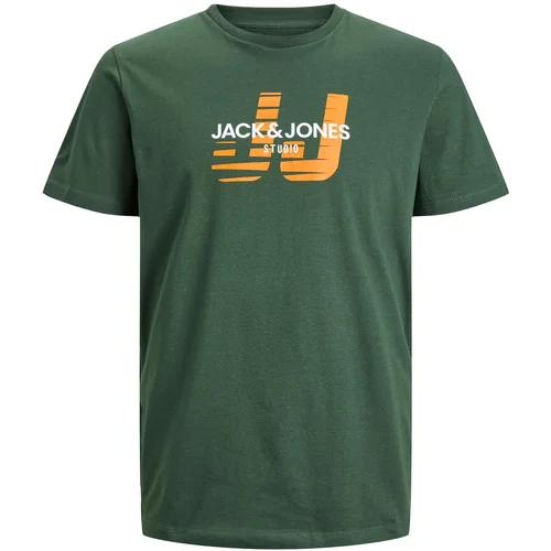 Jack & Jones Majica 'HUNCHO' temno zelena / oranžna / bela