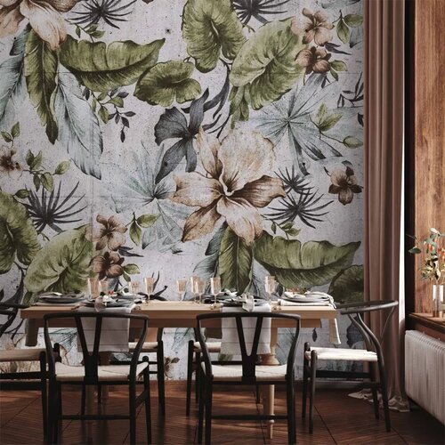  Foto tapeta - Nature in retro style - jungle landscape with pale leaves and flowers 400x280 Cene