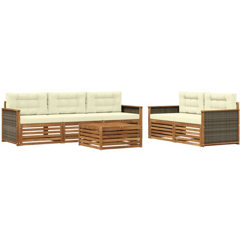vidaXL Zunanja garnitura za sedenje z blazino 6 pcs Naravna in smetana, (5000280681) Cene