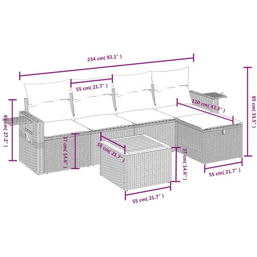 VidaXL 6-dijelni set vrtnih sofa s jastucima bež od poliratana Slike