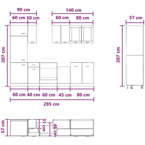  Kuhinjska jedinica Lyon 8 pcs Staro drvo Konstruirano drvo Slike