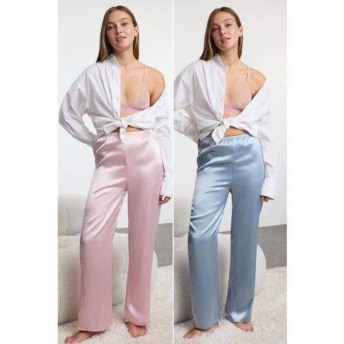 Trendyol Powder-Multicolored 2-Pack Satin Woven Pajama Bottoms Slike