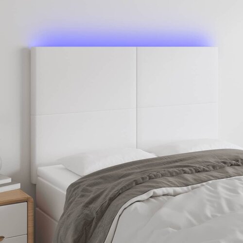 VidaXL LED posteljno vzglavje belo 144x5x118/128 cm umetno usnje Slike