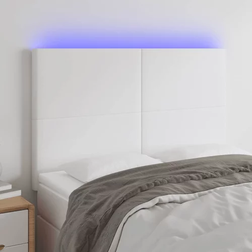 vidaXL LED posteljno vzglavje belo 144x5x118/128 cm umetno usnje
