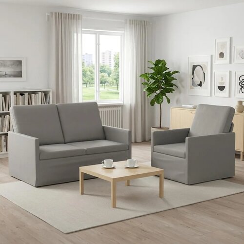  Set sofe 2 pcs Svjetlosiva Baršun - Svjetlosiva 1-Sjedalo + 2-Sjedalo (120 cm) Cene