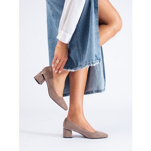 SHELOVET Suede low-heeled pumps beige Slike