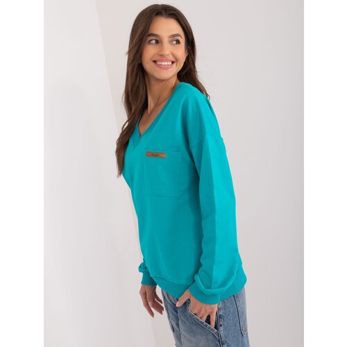 Fashion Hunters Turquoise plain blouse with long sleeves Slike