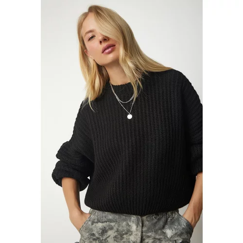 Happiness İstanbul Women's Black Basic Knitwear Sweater with Balloon Sleeves