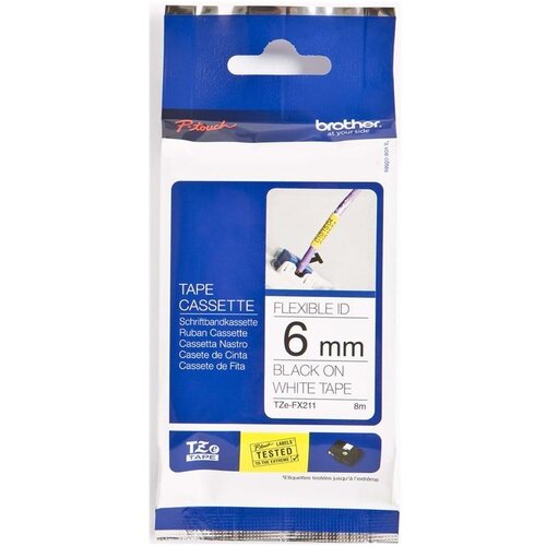 Brother Savitljiva laminirana traka, 6 mm, Črna na beli Slike