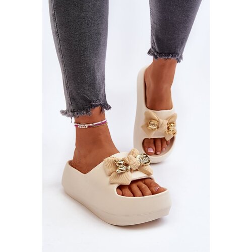 Kesi Women's foam slippers with bow, Beige Salessa Cene