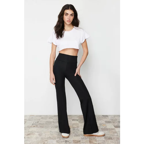 Trendyol Black High Waist Flare Leg Stretchy Knitted Trousers